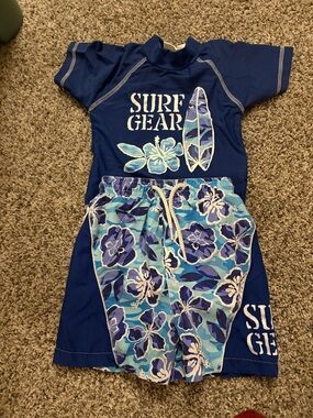 Circo Navy and Aqua Floral Surf Gear Rash Guard Set